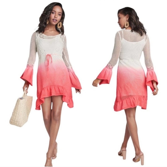 Venus NEW Crochet Over Slip Illusion Dress Ombre White Peach Size medium - Picture 3 of 8